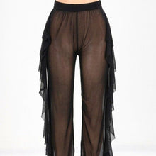 Load image into Gallery viewer, Xena Black: See Through Me Mesh Ruffle Beach Coverup Pants
