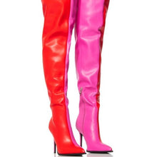 Load image into Gallery viewer, Callie Funny Valentine Red &amp; Pink Colorblock Thigh High OTK Boot
