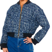 Load image into Gallery viewer, Callie Lives Miz Micro Denim Blue Pixel Weave Akira Bomber Jacket Coat
