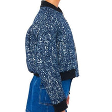 Load image into Gallery viewer, Callie Lives Miz Micro Denim Blue Pixel Weave Akira Bomber Jacket Coat
