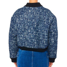 Load image into Gallery viewer, Callie Lives Miz Micro Denim Blue Pixel Weave Akira Bomber Jacket Coat
