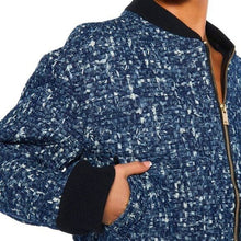 Load image into Gallery viewer, Callie Lives Miz Micro Denim Blue Pixel Weave Akira Bomber Jacket Coat
