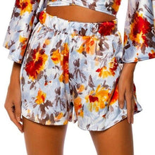 Load image into Gallery viewer, Callie Blue Silver Flowery Clouds: Satin Flounce &amp; Flowy Shorts
