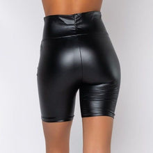 Charger l&#39;image dans la galerie, Xena Snap Back : Black Vegan Leather Biker Shorts Plus Size 1X 2X 3X
