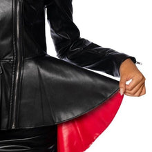 Carica l&#39;immagine nel visualizzatore di Gallery, Xena Color Me Bad: Black High Low Peplum Moto Jacket Large
