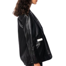 Load image into Gallery viewer, Miz Check Me Out: Black &amp; White Color Block Vegan Leather Blazer Medium
