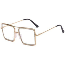 Load image into Gallery viewer, Callie Bling Squared: Rose &amp; Classic Gold Frame Rhinestone Clear Fashion Glasses
