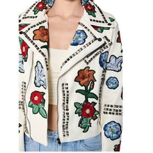 Load image into Gallery viewer, Callie Lives Flowery Stud: Akira Floral Patch White Moto Jacket XL
