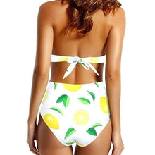 Lade das Bild in den Galerie-Viewer, Stasia Lemonade: Plus Size Lemon Lime Deep V Halter-neck Monokini Swimsuit XXL
