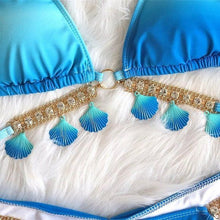 Cargar imagen en el visor de la galería, Wholesale Callie Ombre Cloud: Seashell Rhinestone Scrunch Butt Blue Aqua Bikini

