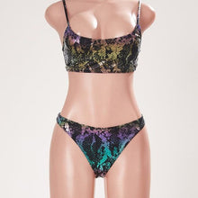 Cargar imagen en el visor de la galería, Stasia Iridescent: Rainbow Holographic Foil Snake Print Bikini
