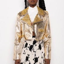 Lade das Bild in den Galerie-Viewer, Wholesale Stasia Cropped &amp; Gilded: Gold Studded Moto Jacket 2 Pack L XL
