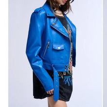 Load image into Gallery viewer, Callie Lives Miz Blueberry Akira Classics Royal Blue Moto Jacket S
