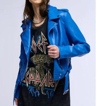 Load image into Gallery viewer, Callie Lives Miz Blueberry Akira Classics Royal Blue Moto Jacket S
