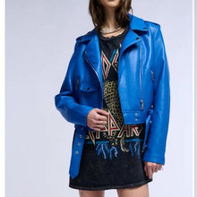 Load image into Gallery viewer, Callie Lives Miz Blueberry Akira Classics Royal Blue Moto Jacket S
