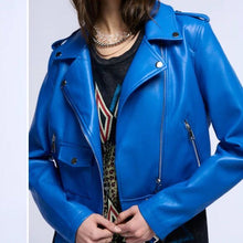 Load image into Gallery viewer, Callie Lives Miz Blueberry Akira Classics Royal Blue Moto Jacket S
