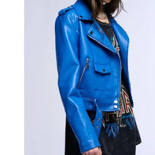 Load image into Gallery viewer, Callie Lives Miz Blueberry Akira Classics Royal Blue Moto Jacket S
