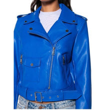 Load image into Gallery viewer, Callie Lives Miz Blueberry Akira Classics Royal Blue Moto Jacket S
