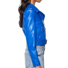 Load image into Gallery viewer, Callie Lives Miz Blueberry Akira Classics Royal Blue Moto Jacket S
