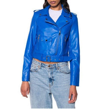 Load image into Gallery viewer, Callie Lives Miz Blueberry Akira Classics Royal Blue Moto Jacket S
