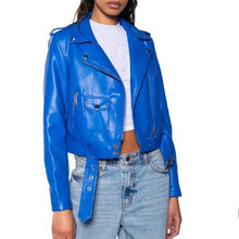 Load image into Gallery viewer, Callie Lives Miz Blueberry Akira Classics Royal Blue Moto Jacket S
