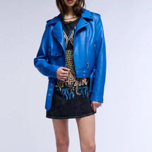 Load image into Gallery viewer, Callie Lives Miz Blueberry Akira Classics Royal Blue Moto Jacket S
