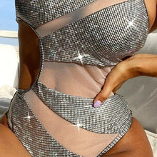 Ladda upp bild till gallerivisning, Xena 3006: Silver Flickering Holographic Mesh Cut Out One Shoulder Swimsuit
