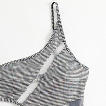 Charger l&#39;image dans la galerie, Xena 3006: Silver Flickering Holographic Mesh Cut Out One Shoulder Swimsuit
