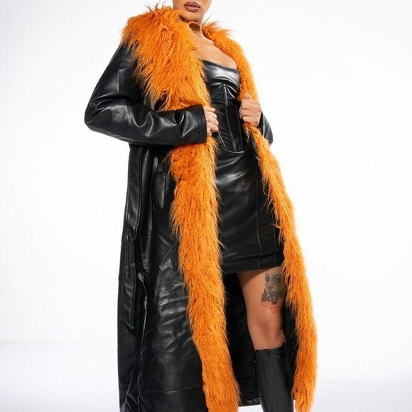 Wholesale Xena Screaming Mongolian Pleather Trench Coat With Faux Fur 2 Pack M L