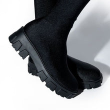 Load image into Gallery viewer, Wholesale Miz Flat Pant Boot:  Low Platform Lug Sole Shiny Stretch Biker Boots 7.5 8 8.5
