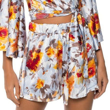 Load image into Gallery viewer, Callie Blue Silver Flowery Clouds: Satin Flounce &amp; Flowy Shorts
