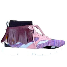 Charger l&#39;image dans la galerie, Miz Valentino Garavani Purple Pink Moccasin Fringe Knit Training Sneaker
