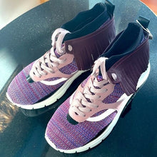 Charger l&#39;image dans la galerie, Miz Valentino Garavani Purple Pink Moccasin Fringe Knit Training Sneaker
