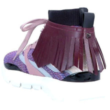 Charger l&#39;image dans la galerie, Miz Valentino Garavani Purple Pink Moccasin Fringe Knit Training Sneaker
