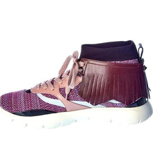 Charger l&#39;image dans la galerie, Miz Valentino Garavani Purple Pink Moccasin Fringe Knit Training Sneaker
