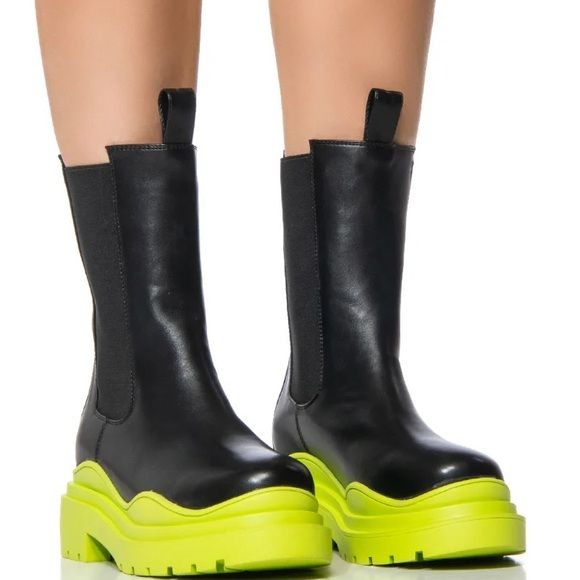 Miz Lime Bottom AZALEA WANG Ghosted Flatform Chelsea Rain Snow Boot 8.5