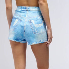 Load image into Gallery viewer, Callie Lives Graphic Denim High Waist Blue &amp; White Shorts L
