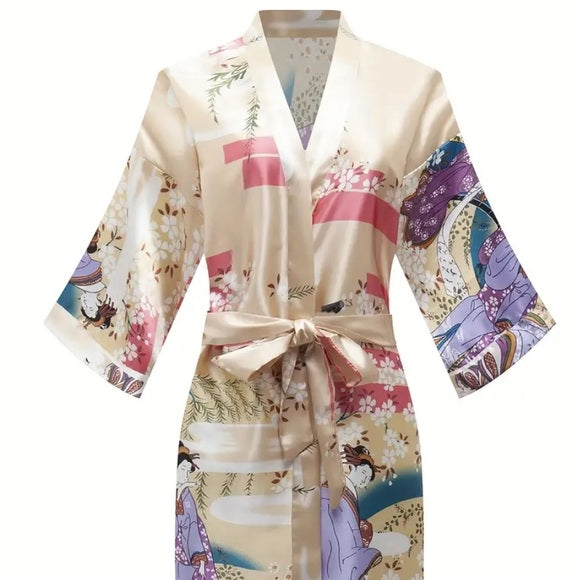 Callie Lives Champagne Kimono Robe 3/4 Length Intimates Loungewear Fashionistas