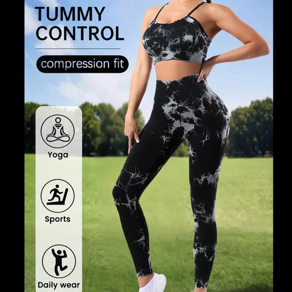 Callie Lives Black Smoke Tie Dye Booty Pocket Compression set XL