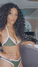 Charger et lire la vidéo dans la visionneuse de la Galerie, Miz Not So Plain GI Jane: Green White Contrast Triangle Top Bikini Swimsuit XL
