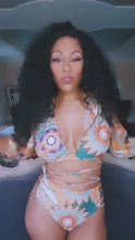 Load and play video in Gallery viewer, Callie Gypsy Sleeve: Multicolor Paisley Padded Plunge V-Neck Wrap Around Bikini
