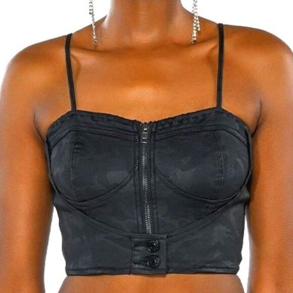 Xena War-Ready: Black Camo Corset Cami Crop Top. M