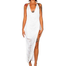 Lade das Bild in den Galerie-Viewer, Callie White Layered Fringe Cowl Maxi Dress Large
