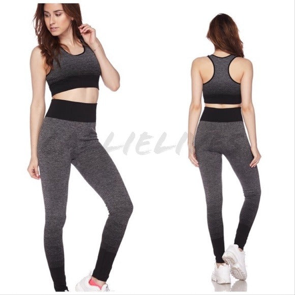 Miz Marled Ombre Activewear Crop Top Legging Set