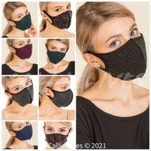 Load image into Gallery viewer, Wholesale 3 Pack: Callie Bling Safety Jewel: Rhinestone Bling Black Gold Multicolor Face Mask
