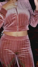 Load and play video in Gallery viewer, Wholesale 2 Pack: Callie Bling: Iridescent Rhinestone Velvet Pantsuit Set
