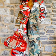 Load image into Gallery viewer, Miz Camo: Multicolor Army Fatigue Open Belted Long Duster Trench Coat L/XL
