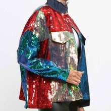 Cargar imagen en el visor de la galería, Wholesale 2 Pack: Callie Celebration: Color Block Sequin Denim Jean Jacket
