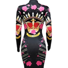 Load image into Gallery viewer, Wholesale 2 or 3PK: Xena Love: Floral Crown Printed Zip-up Bodycon Sexy Stretch Midi Dress
