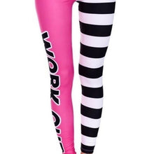 Load image into Gallery viewer, Wholesale 4 Pack: Stasia Pink &amp; Striped: WORK OUT 3D Black &amp; White Leggings
